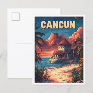 Cartão Postal Linda praia de Cancun, Viagem da ilustração do Méx