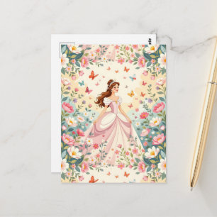 Cartão Postal Linda princesa com borboletas
