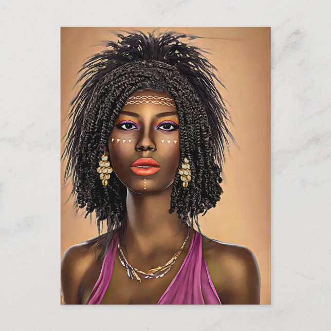 Cartão Postal Linda Princesa Negra-Africana Arte Mulher (Frente)