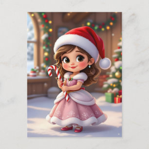 Cartão Postal Linda princesinha com chapéu de Natal