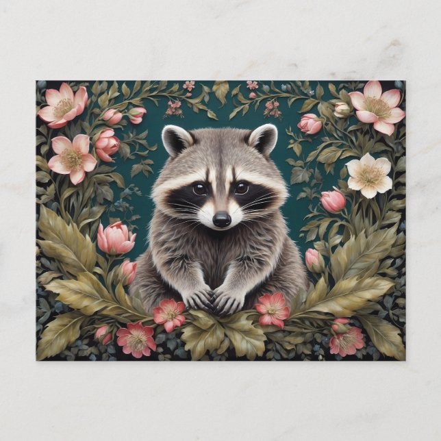 Cartão Postal Linda Racoon Pink Floral (Frente)