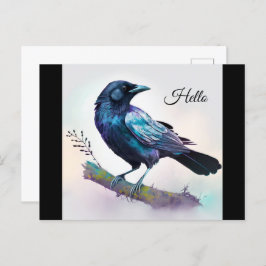 Cartão Postal Linda Raven em uma ramificação de árvores