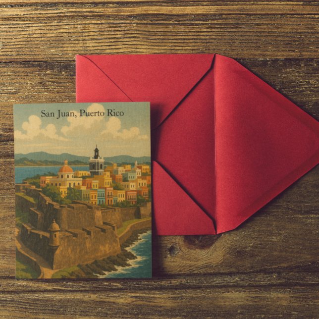 Cartão Postal Linda San Juan Porto Rico Arte Retroativa (Beautiful San Juan Puerto Rico Retro Art Postcard)
