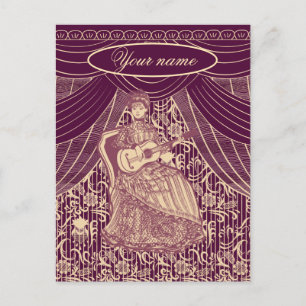 Cartão Postal Linda senhora com violão