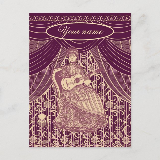 Cartão Postal Linda senhora com violão (Frente)