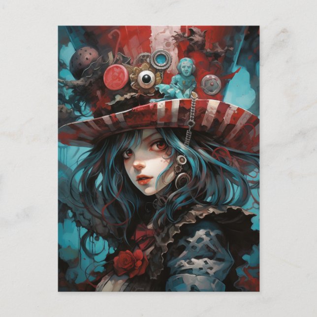 Cartão Postal Linda Steampunk Alice (Frente)