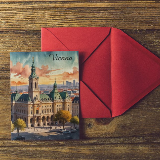Cartão Postal Linda Viena Áustria Watercolor Painting (Beautiful Vienna Austria Watercolor City Painting Postcard)