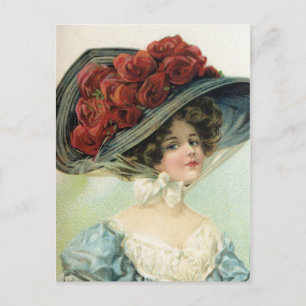Cartão Postal Linda vintage pintada senhora, que rosa de seda