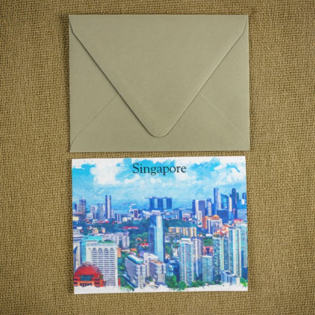 Cartão Postal Linda visão Singapura Ásia Panorama (stylish singapore asia watercolor postcard)