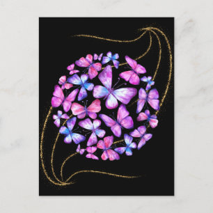 Cartão Postal Lindas Borboletas de Aquarela com Bling Dourado