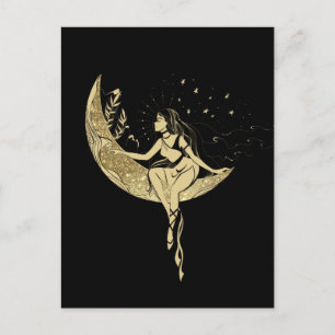 Cartão Postal Lindas estrelas da lua ilustração de arte femini