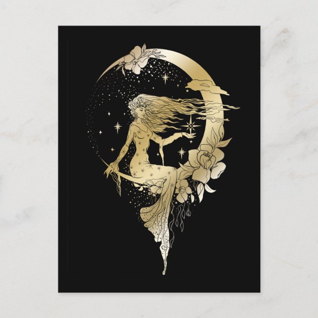 Cartão Postal Lindas estrelas da lua ilustração de arte feminina (Frente)