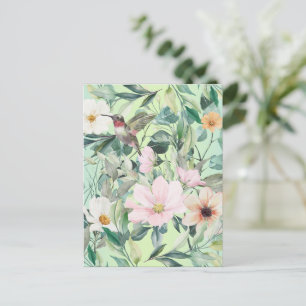 Cartão Postal Lindas flores e beija-flores e beija-flores