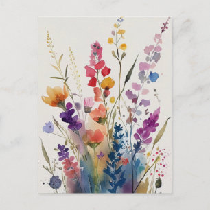 Cartão Postal Lindas Flores em Aquarela