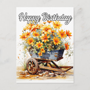 Cartão Postal Lindas Flores Frescas Feliz Aniversário