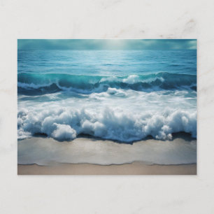 Cartão Postal Lindas ondas do oceano caem na praia