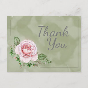 Cartão Postal Lindas Rosas Cor-de-Rosa em Verde Agradecimento em