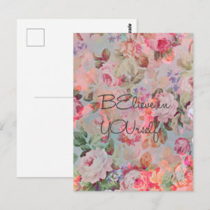 Cartão Postal Lindas rosas florais com citação “Acredite em VOCÊ