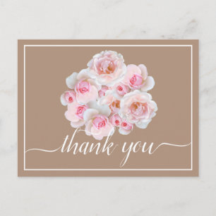 Cartão Postal Lindas Rosas Rosa Cor-de-Fundo Chic Obrigado