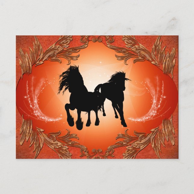 Cartão Postal Lindas tatuagens de cavalo preto (Frente)