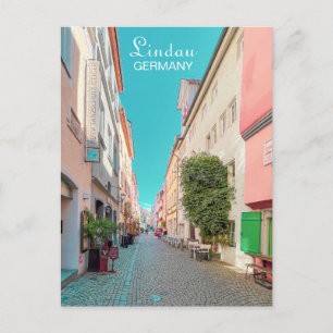 Cartão Postal Lindau, na Alemanha, Rua Velha em Pastel Colors
