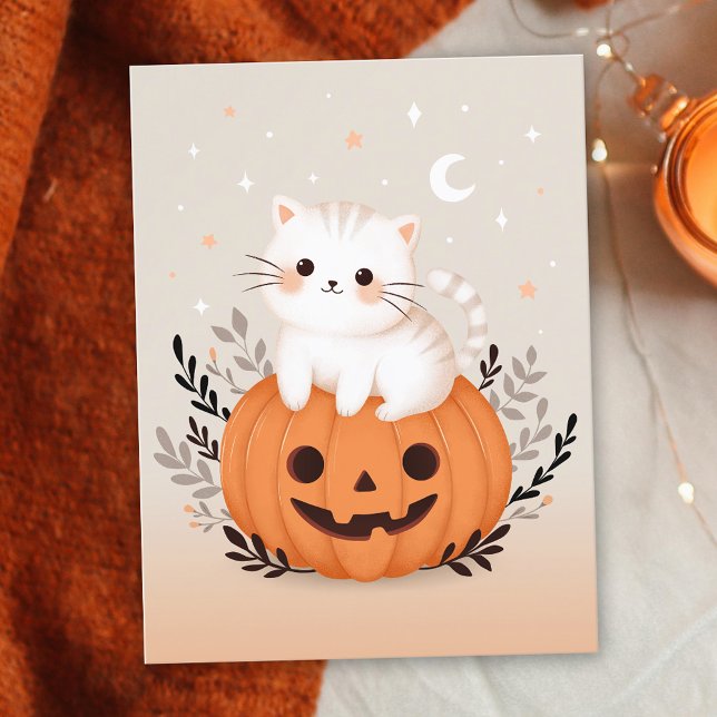 Cartão Postal Lindinho Gatinho Sentado Em Abóbora Halloween Mode (Criador carregado)