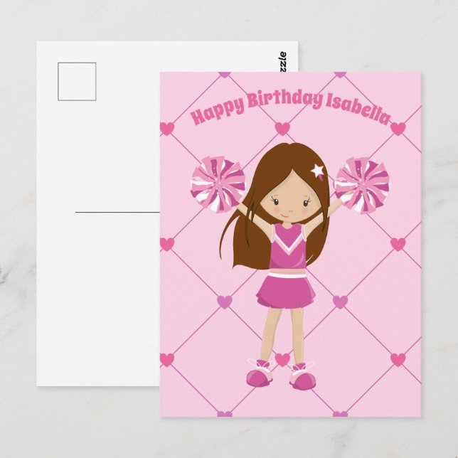 Cartão Postal Lindíssima Cheerleader Personalizada Rosa Aniversa (Frente/Verso)