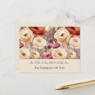Cartão Postal Lindíssimo Ranúnculo Floral Vermelho Pensando em V