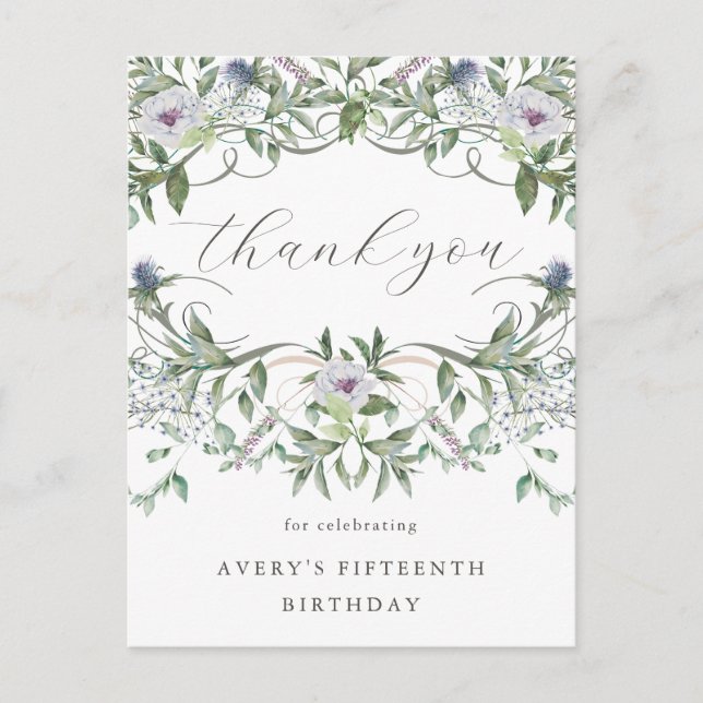 Cartão Postal Lindo Agradecimento de Aniversário Floral (Frente)