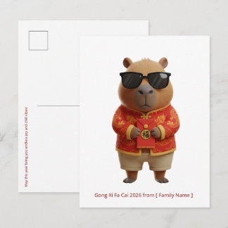 Cartão Postal Lindo Ano Novo Lunar do Capivara 2026 Família Pers