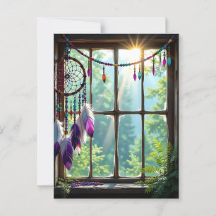 Cartão Postal Lindo Apanhador de Sonhos Roxo na Janela  