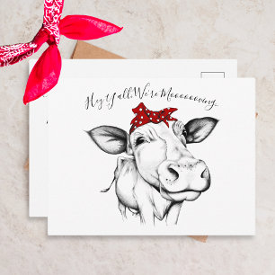 Cartão Postal Lindo Bandana de Vaca Desenhado à Mão Anúncio de M