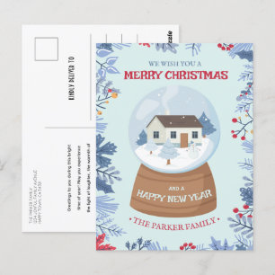 Cartão Postal Lindo Bola de Cristal Folhagem de Inverno Divertid