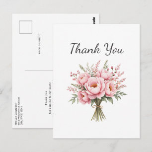Cartão Postal Lindo Buquê de Flores de Peônia Rosa Obrigado