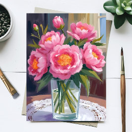 Cartão Postal Lindo Buquê de Flores Rosa | Floral de Peônia