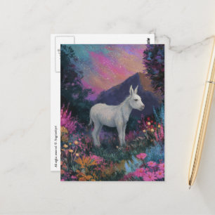 Cartão Postal Lindo Burro Branco à Noite