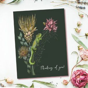 Cartão Postal Lindo Camaleão Floral Verde Arte Pensando em Você