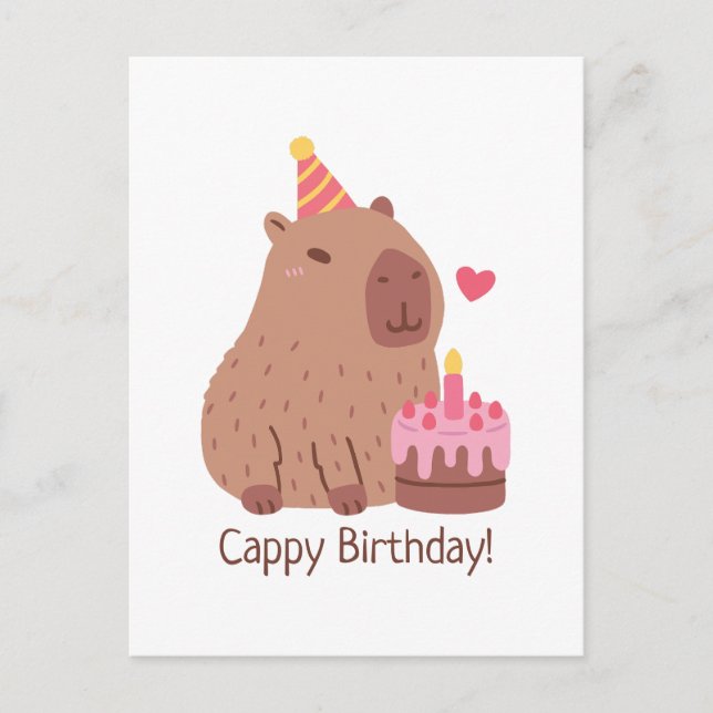 Cartão Postal Lindo Capivara E Bolo Feliz Aniversário Cappy (Frente)