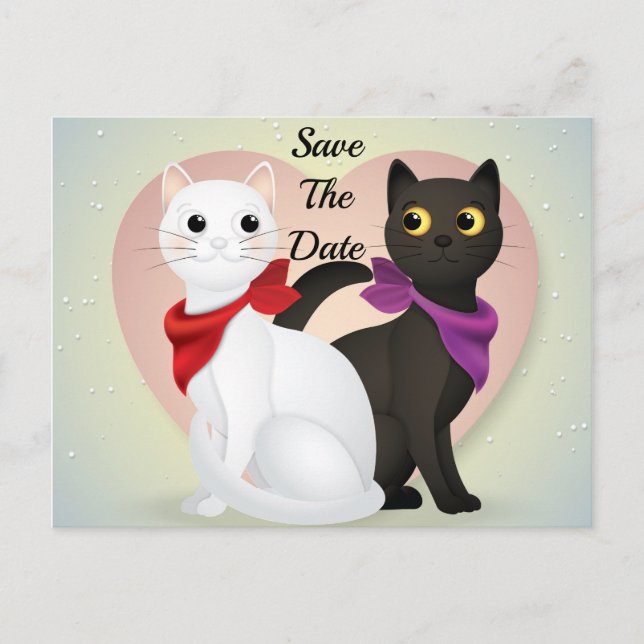 Cartão Postal Lindo Casal de Gatos de Desenho Animado (Frente)