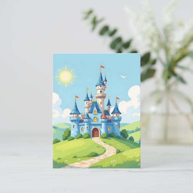 Cartão Postal Lindo castelo azul e branco (Em pé/Frente)