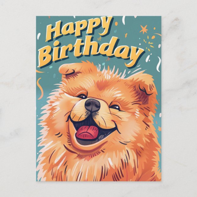 Cartão Postal Lindo Chow Chow Feliz Aniversário  (Frente)