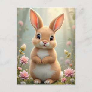 Cartão Postal Lindo coelhinho cercado por flores, personalizado