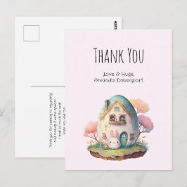 Cartão Postal Lindo Coelho Rosa Kawaii Estilo Obrigado