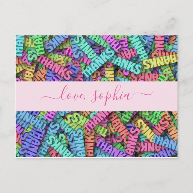 Cartão Postal Lindo Colorido Obrigado Obrigado Adicionar Nome (Frente)