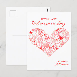 Cartão Postal Lindo Coração Floral Vermelho do Dia dos Namorados