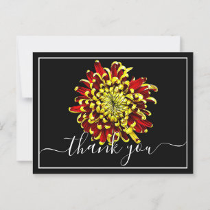 Cartão Postal Lindo Crisântemo Vermelho e Amarelo Obrigado