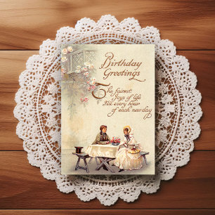 Cartão Postal Lindo Cumprimento de Aniversário Vintage do Início