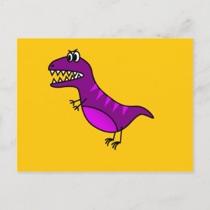 Cartão Postal Lindo dinossauro roxo zangado de desenho animado