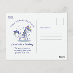 Cartão Postal Lindo Doodle de Aniversário Unicórnio Arco-íris Ob