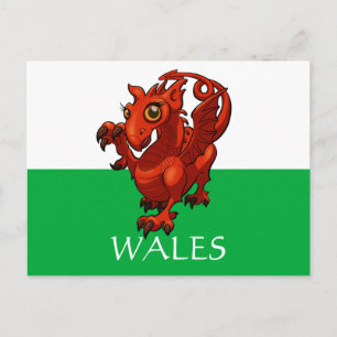 Cartão Postal Lindo Dragão Galês Bandeira do País de Gales Adici